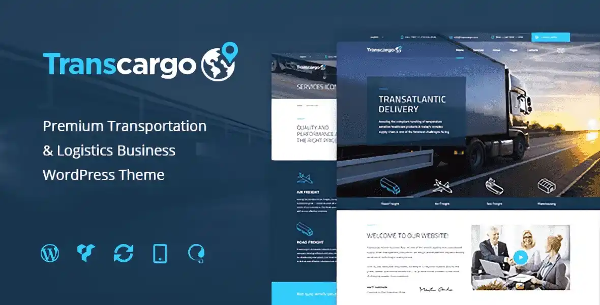 Transcargo transportation WordPress theme for logistics and trucking company websites