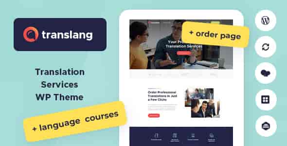 Translang WordPress translation theme homepage showing language school and translation agency website design