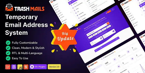 Trash Mails temporary email PHP script for launching a disposable email service