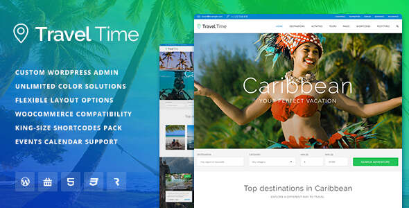 Travel Time WordPress theme homepage preview for hotels and tours