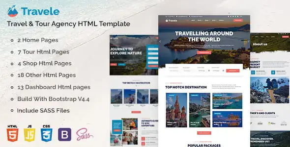 Travele travel and tour agency HTML template with 44+ pages and Elementor PRO demo