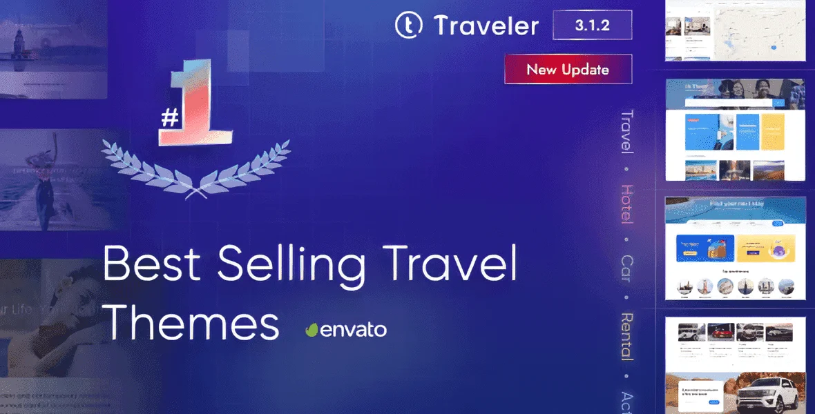 Traveler WordPress travel booking theme for managing hotels, tours, and travel services