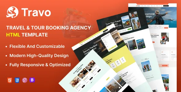 Travo tour booking HTML template for travel agencies with modern responsive design