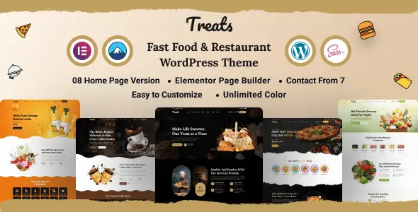 Treats responsive restaurant WordPress theme single-page layout preview