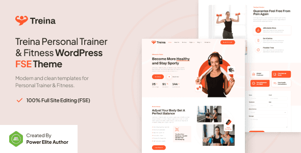 Treina fitness WordPress theme preview for trainers and gyms