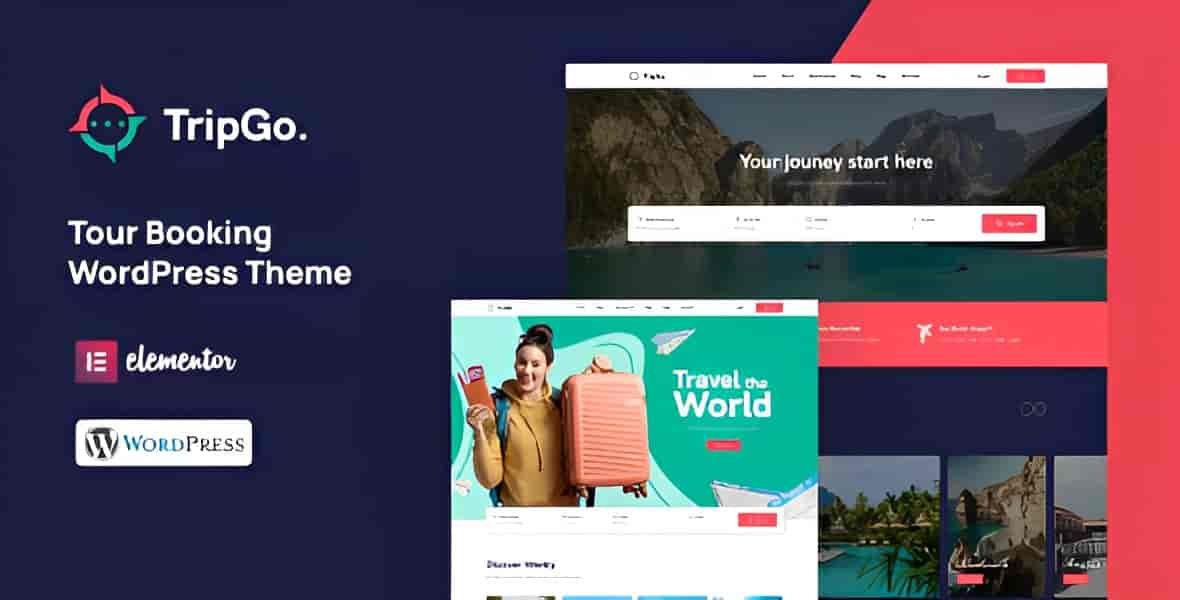 Tripgo tour booking WordPress theme homepage showcasing travel destinations and tour listings