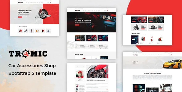 Tromic car accessories HTML template preview showing responsive e-commerce layout