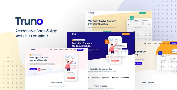 Truno multipurpose HTML5 template preview showing responsive SaaS and startup website layouts