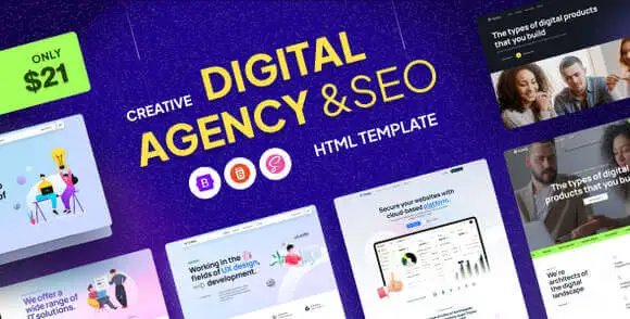 Tryesy digital agency HTML template homepage preview showing responsive design across desktop, tablet, and mobile devices