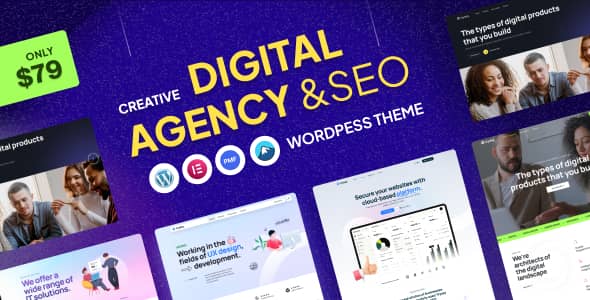 Tryesy creative digital agency WordPress theme preview with Elementor page builder layout