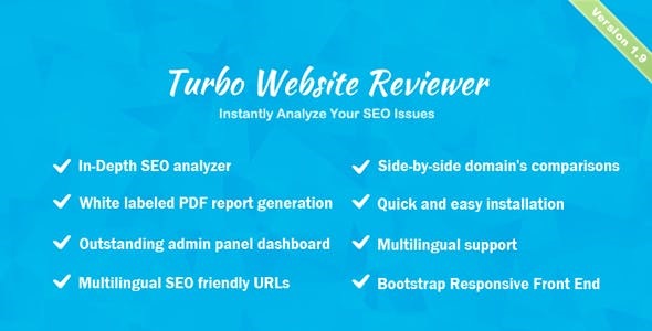 Turbo Website Reviewer SEO analysis tool interface showing website audit report