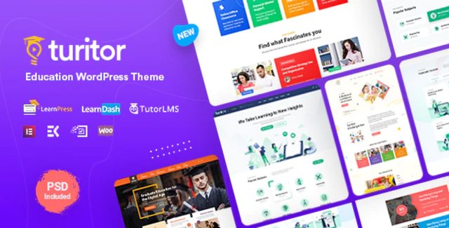 Turitor LMS Education WordPress theme homepage preview