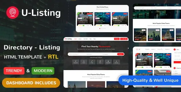U-Listing Directory HTML Template with frontend panel and booking system