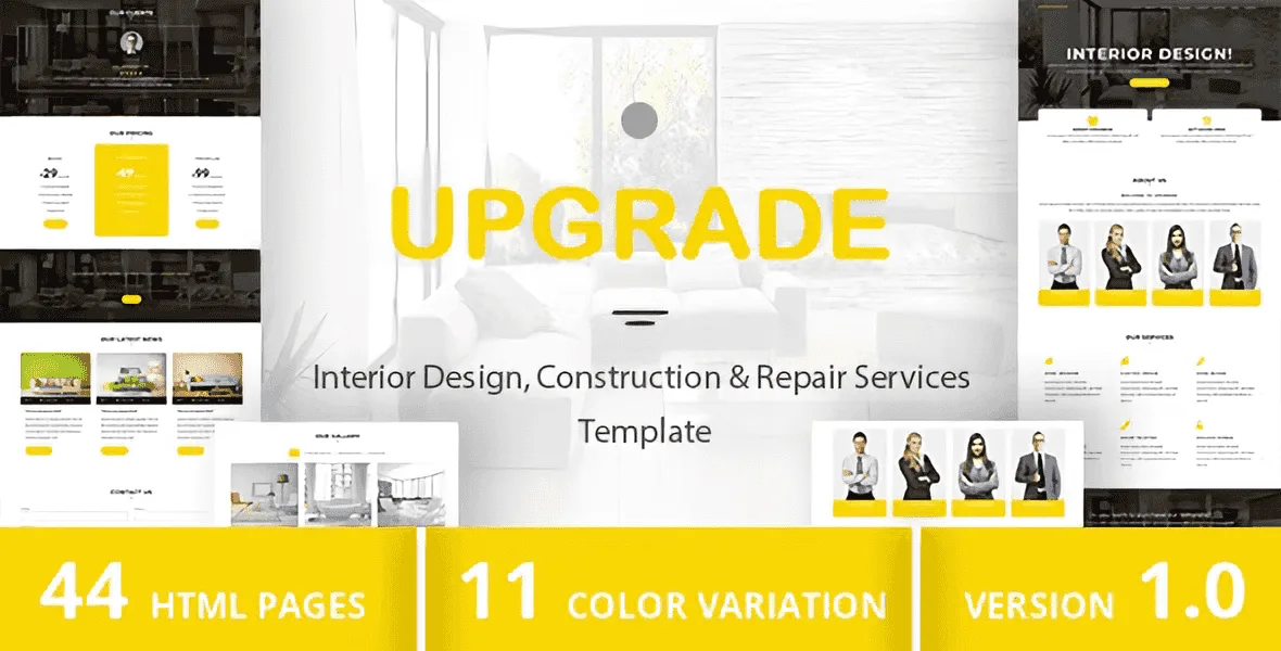 UPGRADE interior design and construction HTML template homepage preview showing responsive layout