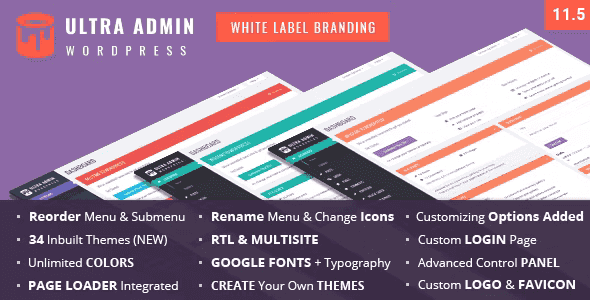 Ultra Admin WordPress admin theme dashboard customization interface