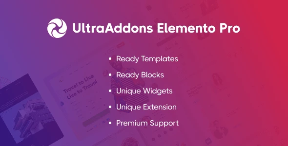 UltraAddons Elementor Pro plugin interface showing Elementor addons widgets and custom header footer builder options