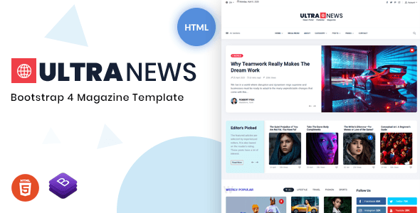 Ultranews Bootstrap 4 magazine template responsive layout
