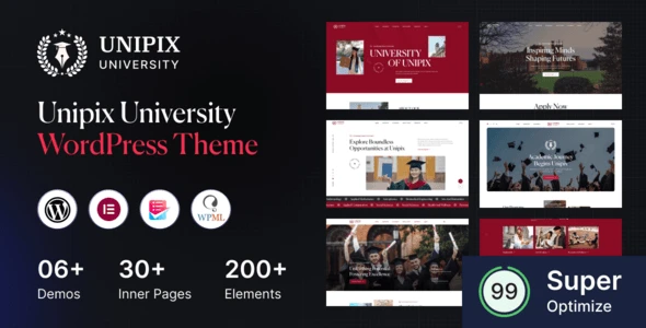 Unipix university WordPress theme with Elementor page builder and RTL language support for educational institutions