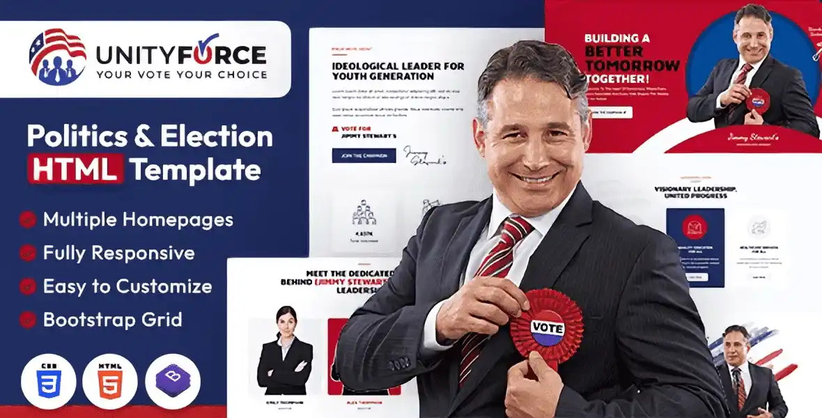 UnityForce politics and election HTML template campaign website layout