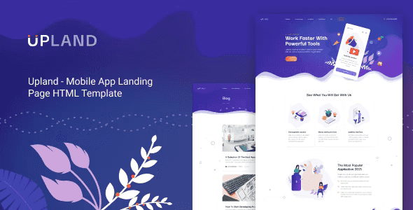 Upland modern mobile app HTML template preview showing clean app landing page design