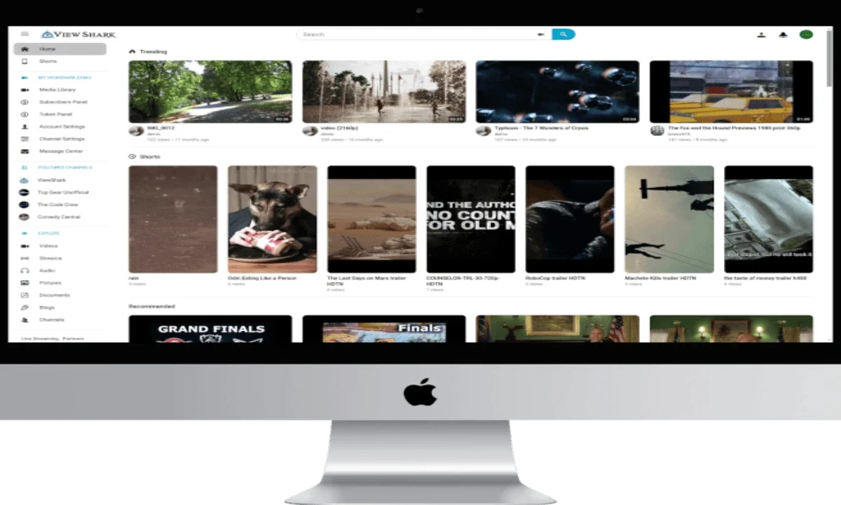 ViewShark YouTube clone PHP script dashboard showing video feed and channel interface