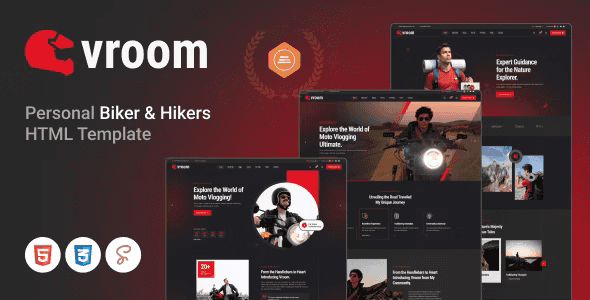 VROOM responsive HTML template preview for biker and hiker profile websites
