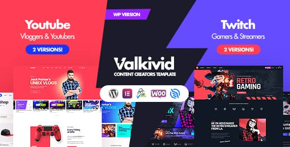 Valkivid WordPress theme for content creators showcasing video pages and stream layout