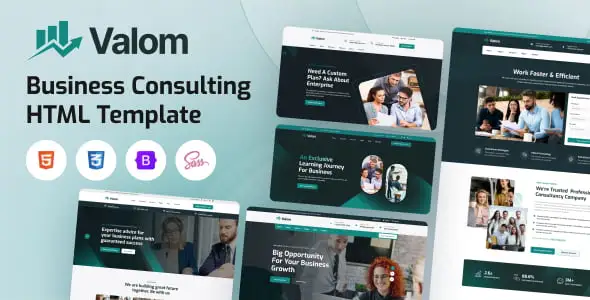 Valom consulting HTML template homepage preview showing professional business consultancy website layout