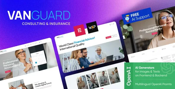 Vanguard consulting and insurance WordPress theme with Elementor PRO homepage layouts