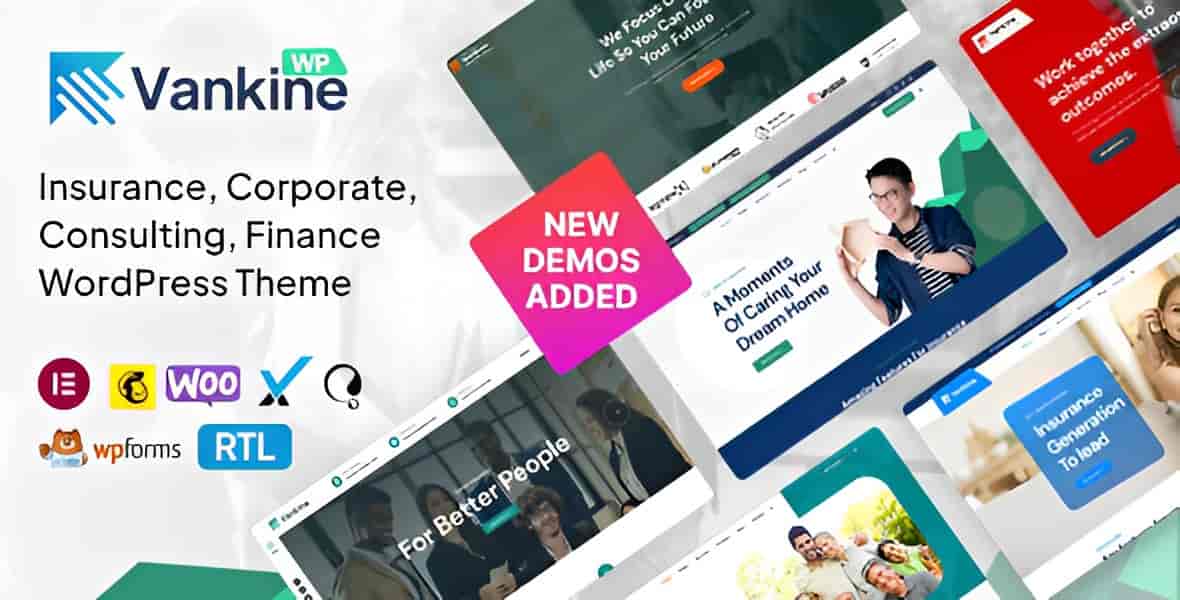 Vankine Insurance WordPress Theme homepage demo preview for consulting and finance businesses