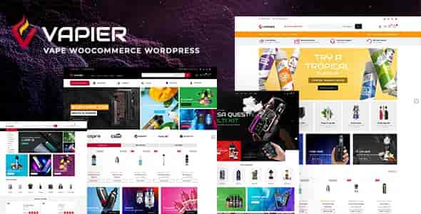 Vapier vape store WooCommerce WordPress theme homepage preview showcasing Elementor-powered vape shop layout
