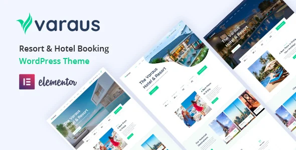 Varaus hotel booking WordPress theme homepage preview showing room listings and booking interface