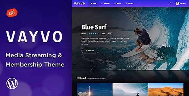 Vayvo WordPress media streaming theme interface preview