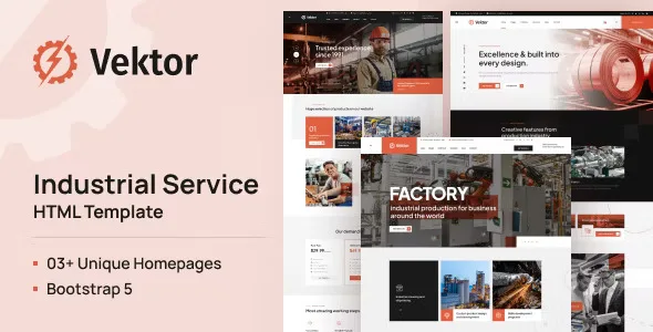 Vector industrial service HTML template responsive website design preview