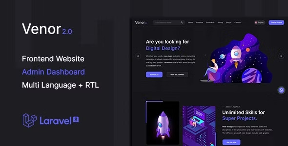 Venor multipurpose website CMS admin dashboard showing content management interface