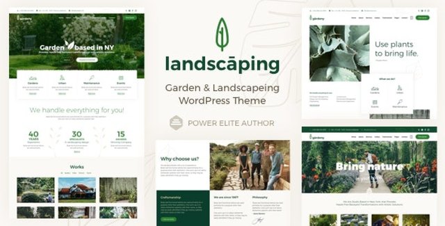 Verdantia landscaping WordPress theme homepage preview with portfolio and services sections