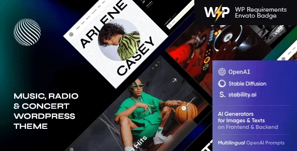 Verse music WordPress theme homepage preview showcasing a colorful modern design for entertainment websites