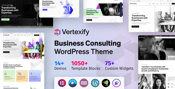 Vertexify business consulting WordPress theme homepage demo showcasing professional corporate design