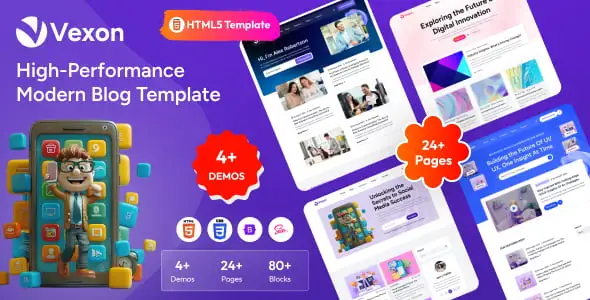 Vexon blog magazine HTML template with modern responsive layout