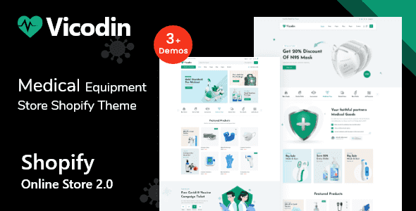 Vicodin Shopify ecommerce theme preview showing multi-purpose online store layout