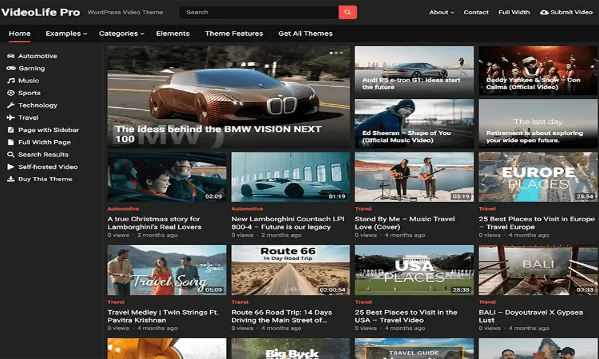 VideoLife Pro responsive WordPress video theme showcasing a modern video sharing website layout