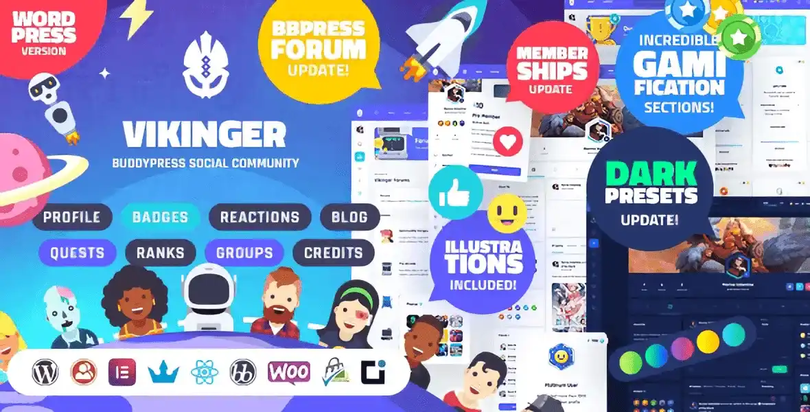 Vikinger BuddyPress community WordPress theme with gamification features