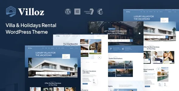 Villoz villa and holiday rental WordPress theme showcasing modern property listing layouts