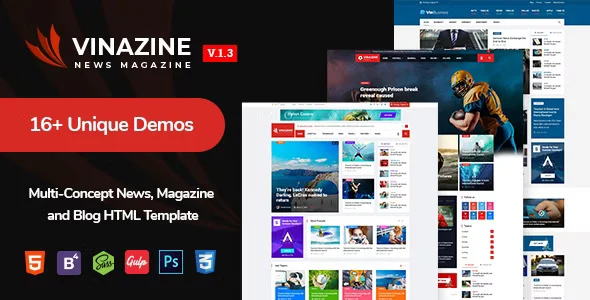 Vinazine multi-concept news and magazine HTML template homepage preview