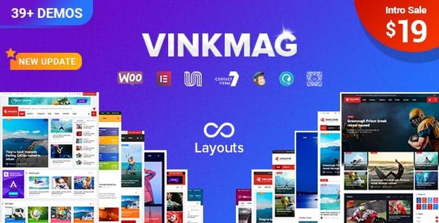 Vinkmag multi-concept WordPress theme for news and magazine websites featuring Elementor builder and responsive layout
