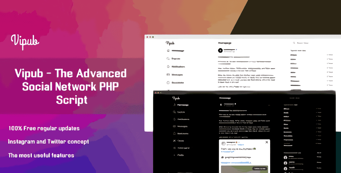 Vipub social network PHP script dashboard interface