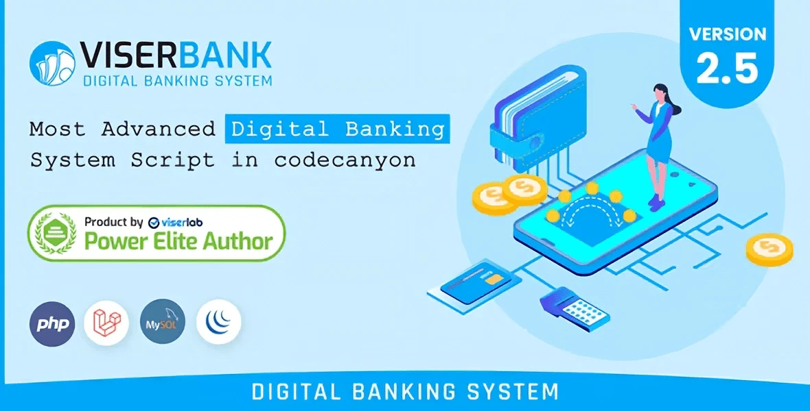 ViserBank digital banking system PHP script dashboard interface built on Laravel