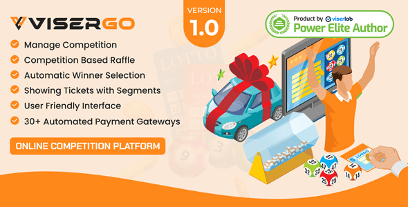 ViserGo online competition platform PHP script dashboard showing raffle management interface