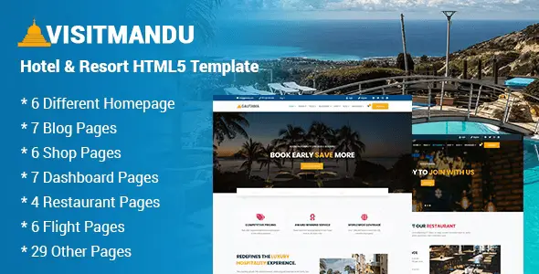 Visitmandu hotel and resort HTML5 template homepage design preview