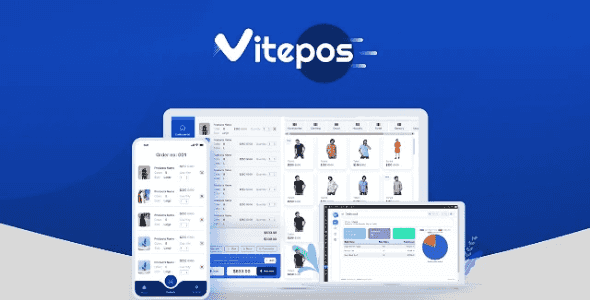 Vitepos Pro WooCommerce POS plugin interface showing responsive point of sale checkout on desktop and mobile devices